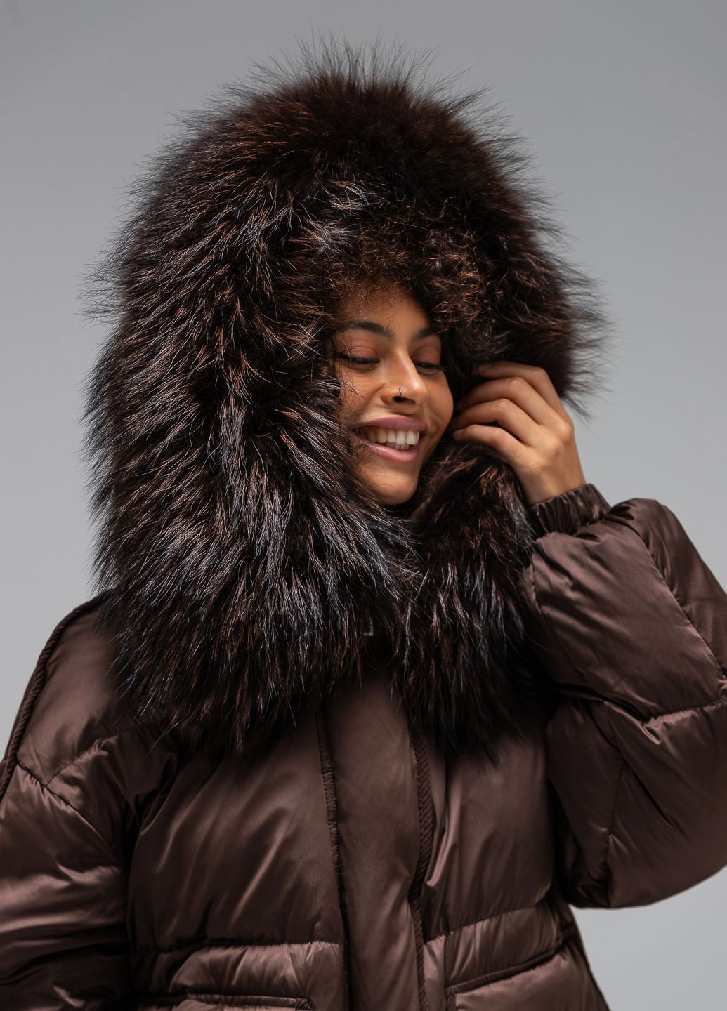 Темно-коричневий зимній Пуховик Vo-tarun