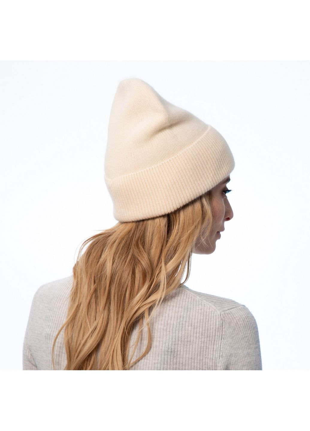 Шапка бини женская ангора бежевая ISABELLA LuckyLOOK 263-710 (322791432)