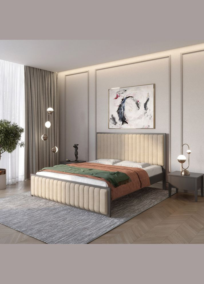 Двуспальная деревянная кровать Вена (RAL9011)/Аляска 23 (Бежевый) 180х200 см (MBG-11090) Mebigrand (368280930)