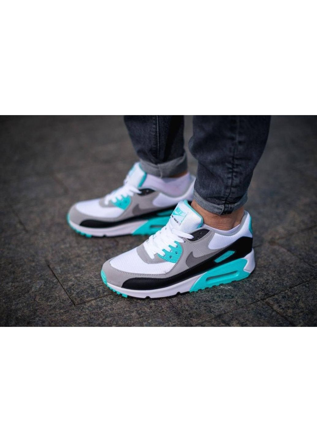 Серые демисезонные кроссовки мужские nike air max 90 grey green black найк аир макс 90 No Brand