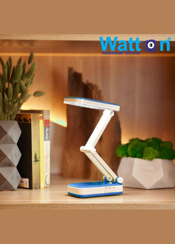 Настільна світлодіодна акумуляторна лампа на гнучкій ніжці WT-006 Блакитний та лампа на батарейках в подарунок! Watton (317590638)