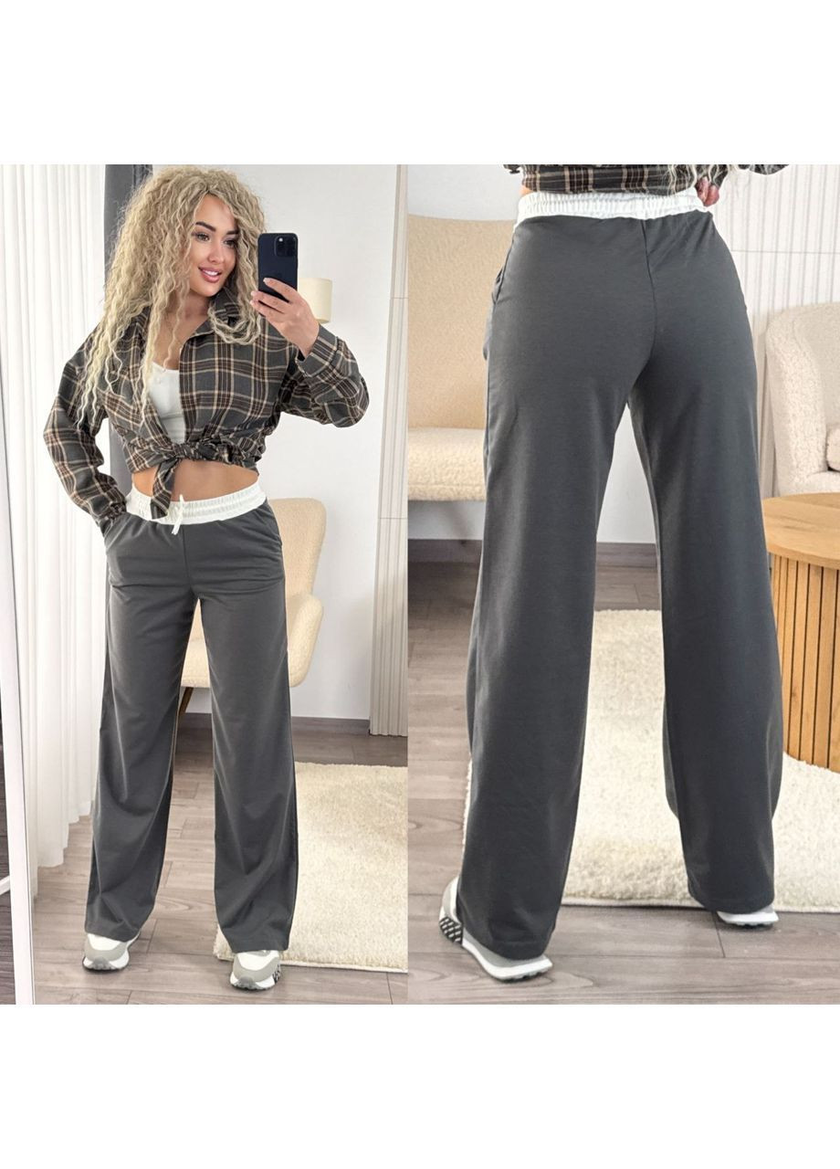 Штана палаццо якісна двонитка з широким поясом на резинці Україна (362106399)