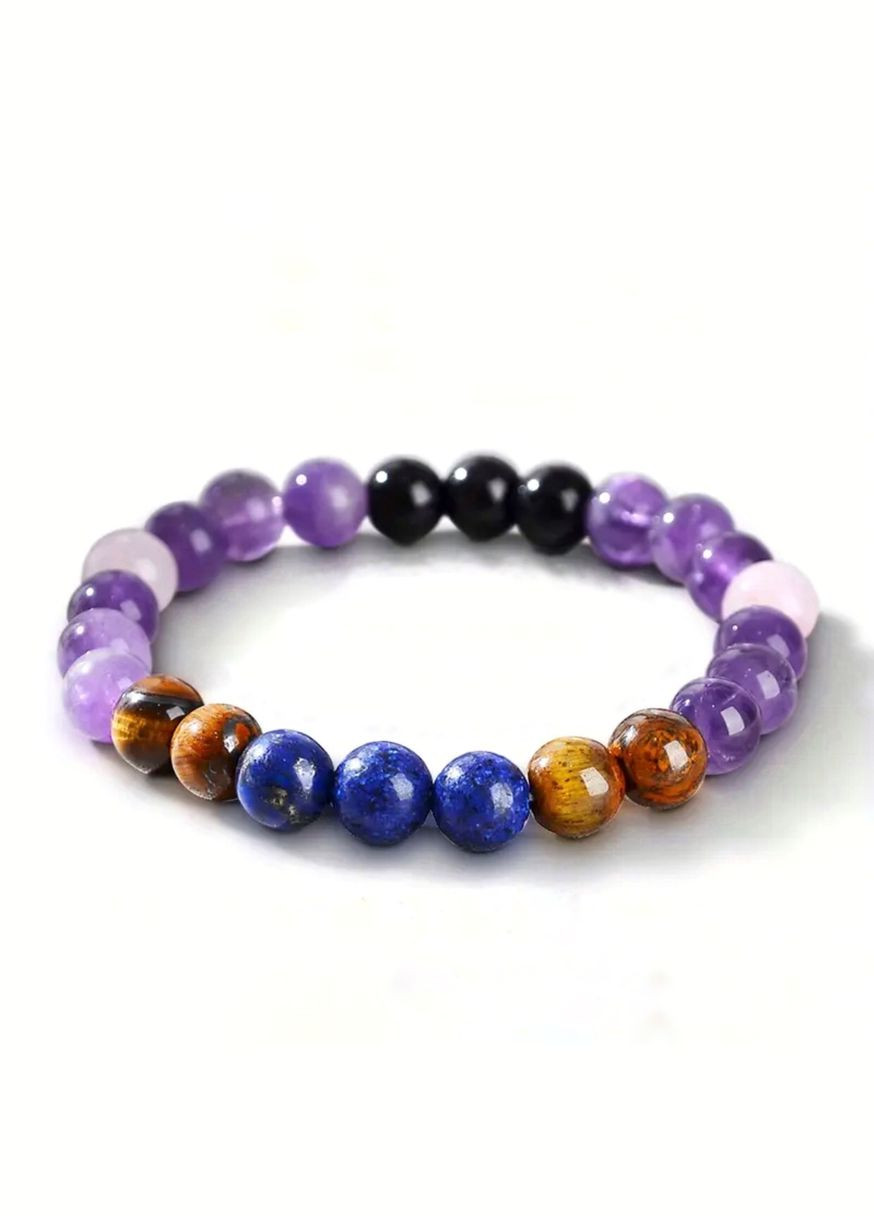 Браслет з аметиста, рожевого кварцу, лазуриту, агату та тигрового ока (80191) Hemst (334305615)