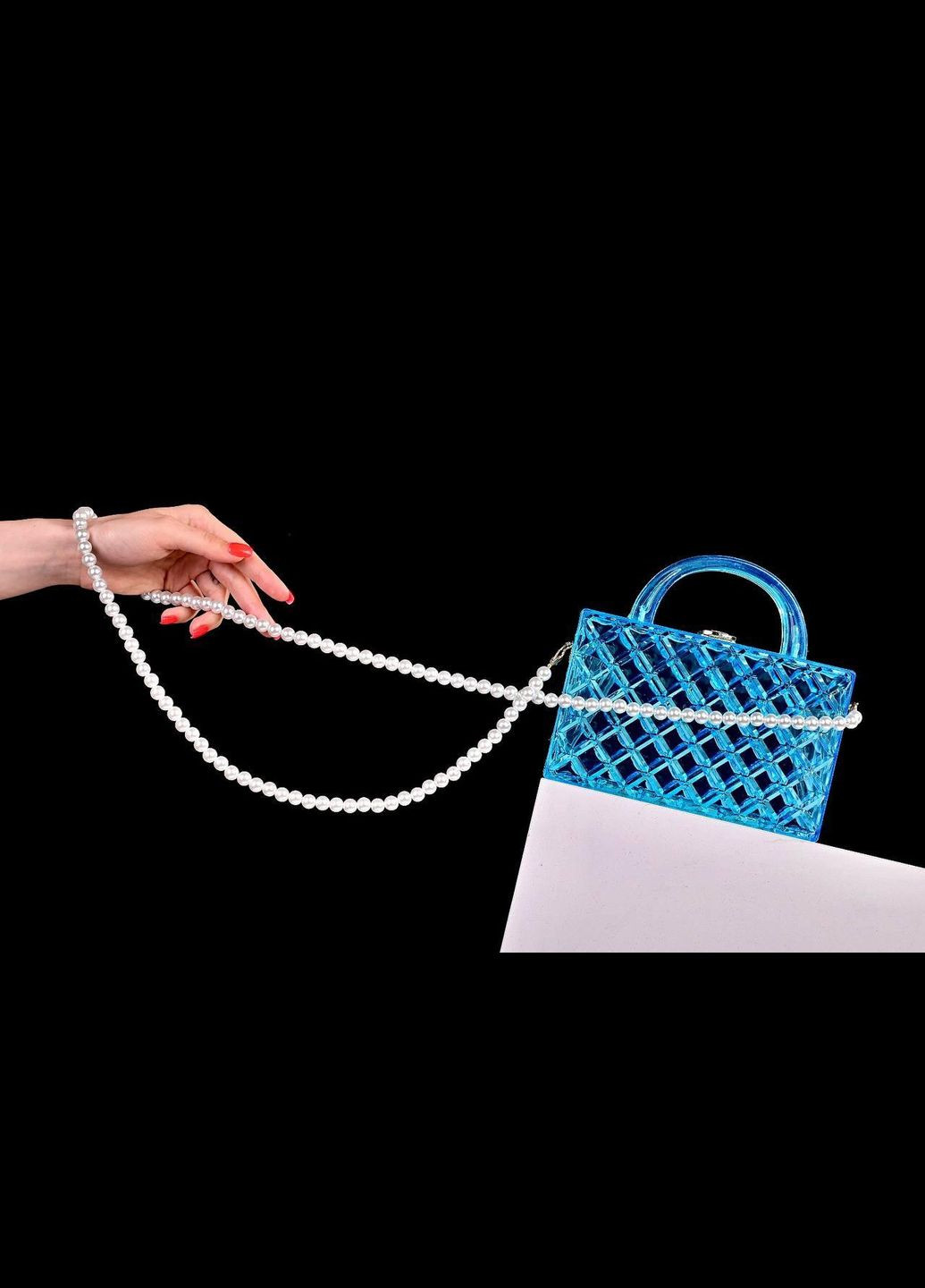Сумка клатч жіноча блакитна з ручкою з перлів код 7-27235 PTR No Brand (317769215)