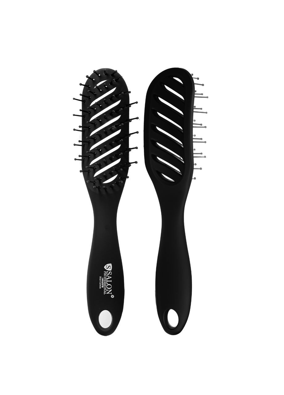 Щітка для волосся масажна пластикова продувная Чорна Salon Professional (324808717)