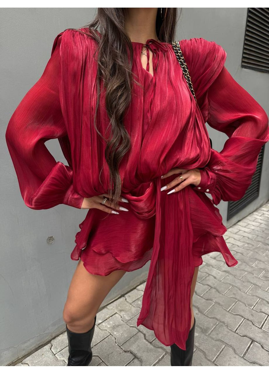 Темно-червона святковий жіноча сукня No Brand однотонна