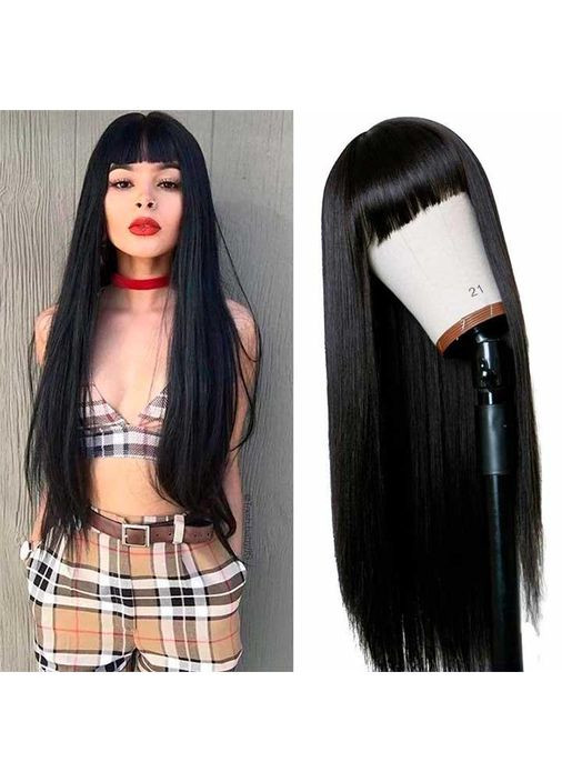 Перука рівна аніме з довгим чубчиком "Брюнетка" - 70см - (372734013)