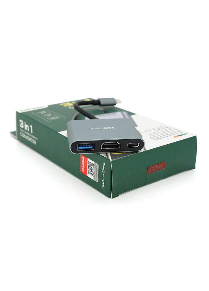 Конвертор KSC-750 SHIXIN 3 in 1 (Type-C(папа) to HDM(мама)+USB 3.0(мама)+PD(мама) 10cm, Silver, Box iKaku (360397726)