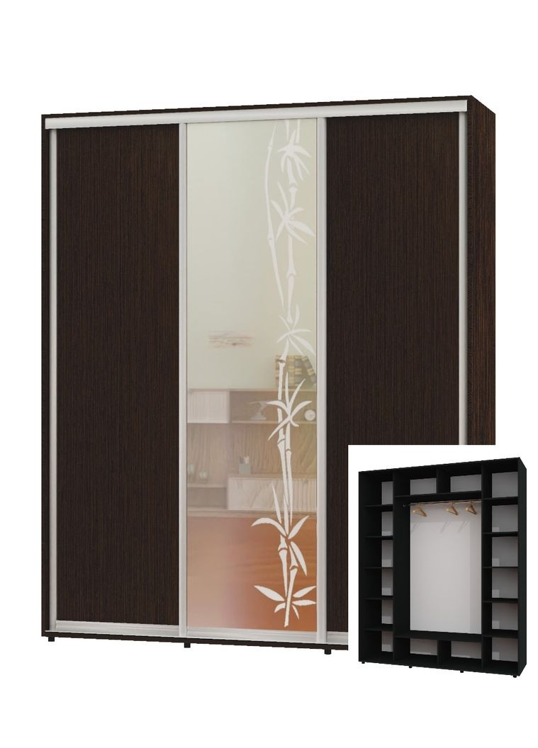 Шкаф-купе трехдверный 190*60*230 Венге магия 2 ДСП/Зеркало с пескоструйным рисунком ШК-05 Алекса (360479482)