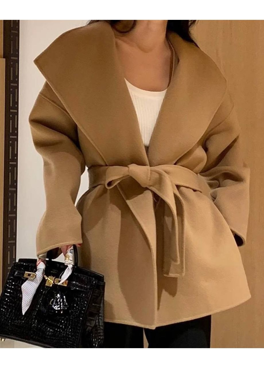 Бежеве демісезонне Вкорочене пальто автоледі з поясом — ЗАМІР В ОПИСІ GD/GL Модний простір