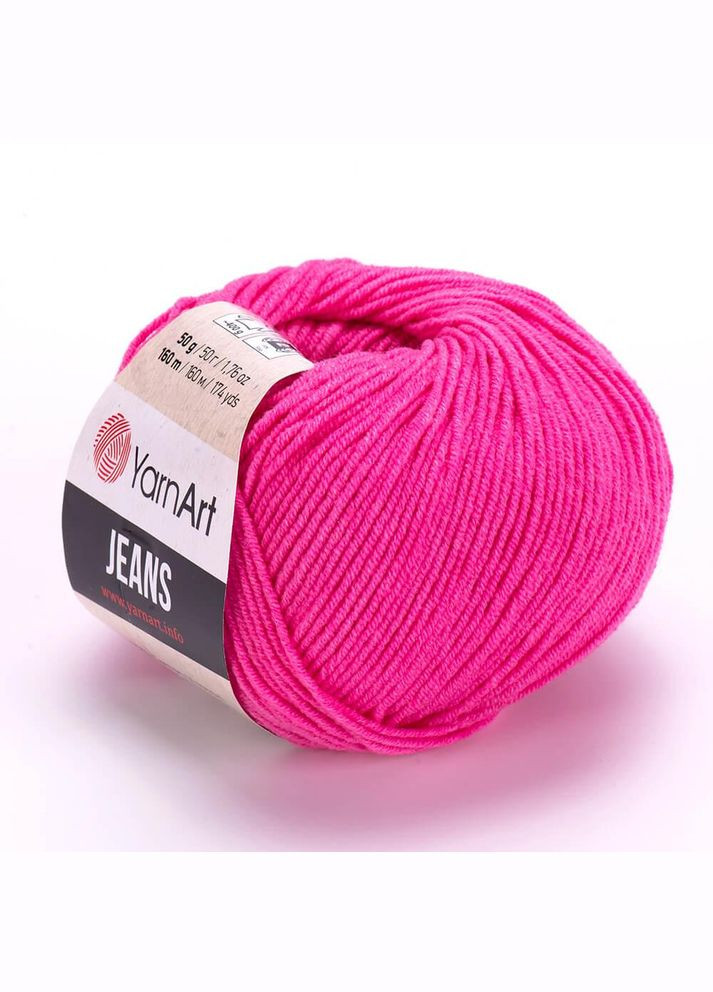 Пряжа Jeans, напівбавовна, №42 яскраво-рожева, 50 гр YarnArt (340484620)