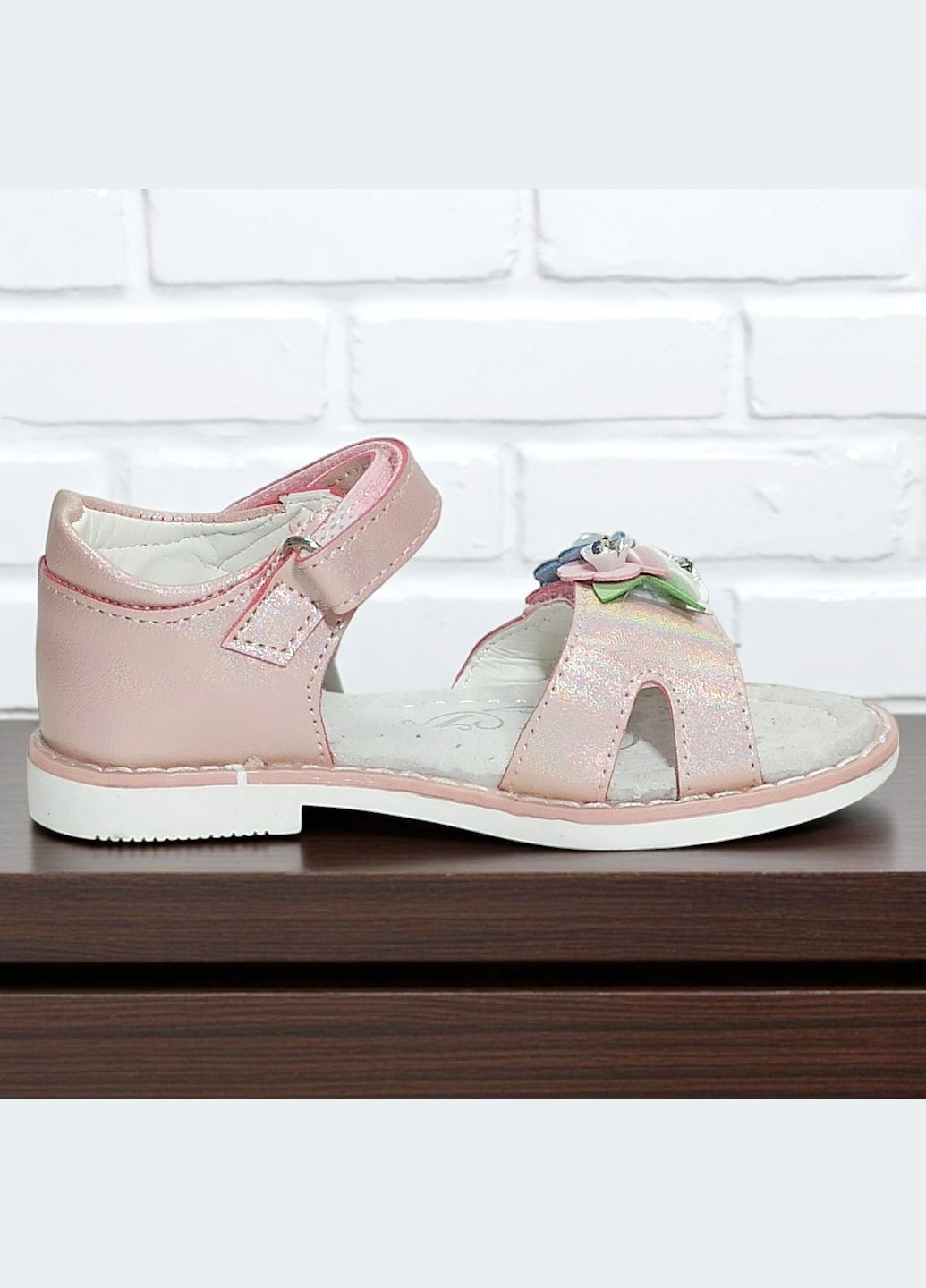 Розовые ортопедические босоножки открытые сандалии на липучках для девочки клиби Clibee с бисером, с камнями, с цветами