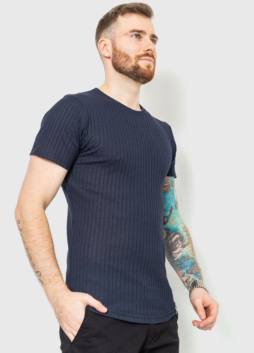 Темно-синяя футболка мужская в рубчик, цвет темно-бежевый, Ager