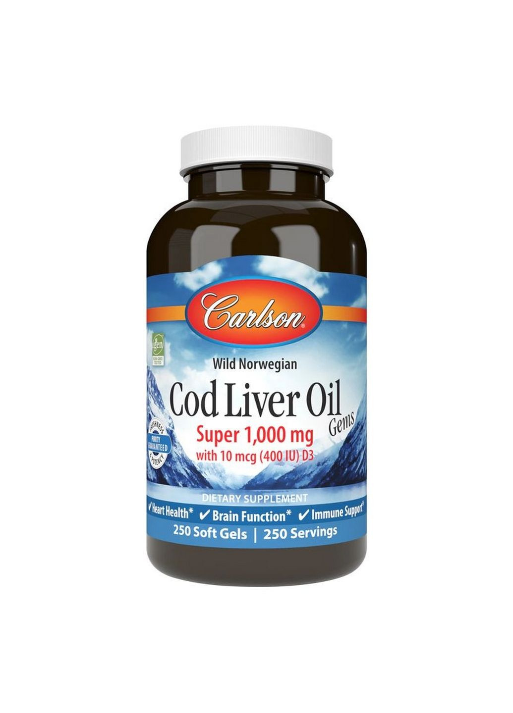 Жирні кислоти Cod Liver Oil Gems Super 1000 mg, 250 капсул Carlson Labs (293342294)