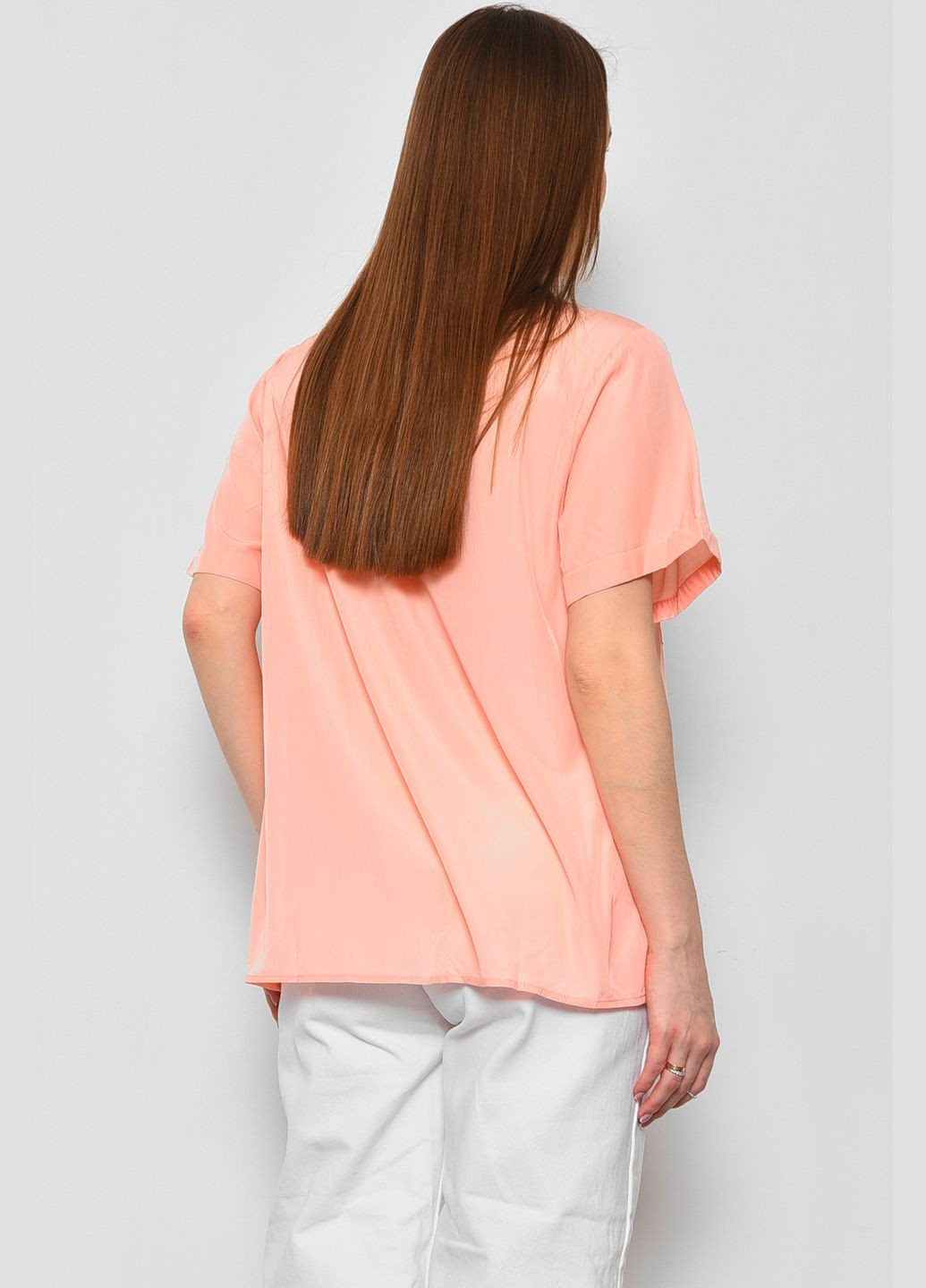 Персикова демісезонна блуза жіноча з коротким рукавом персикового кольору з баскою Let's Shop
