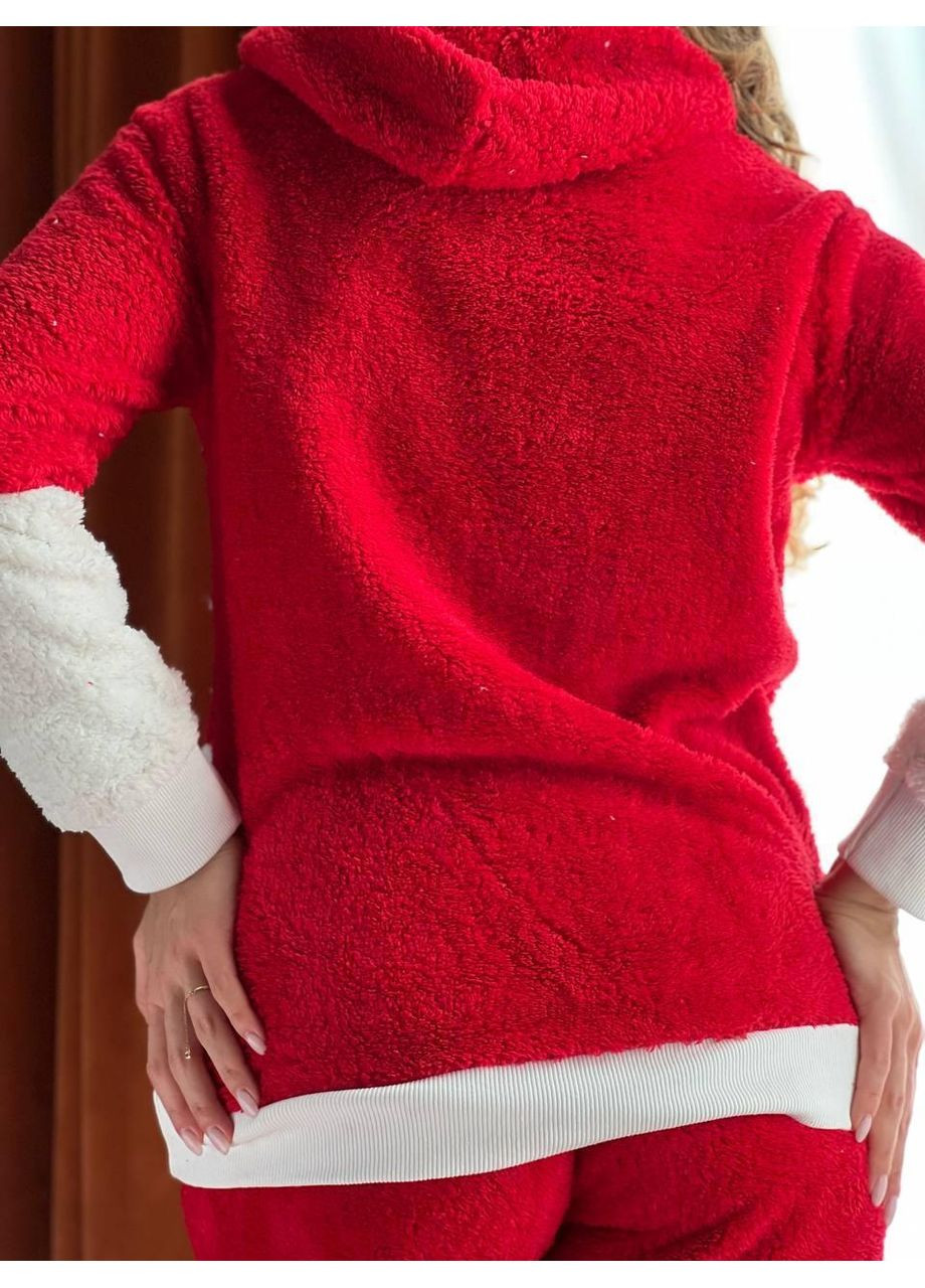 Комбинированная флисовая пижама красно-белая теплая женская с худыми. домашний зимний плюшевый красно-белый мягкий комплект. No Brand