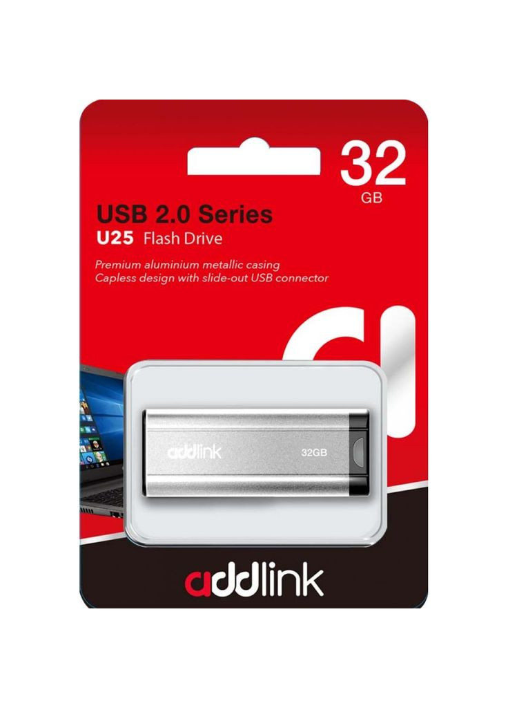 USB флеш накопичувач (ad32GBU25S2) AddLink 32gb u25 silver usb 2.0 (268147576)