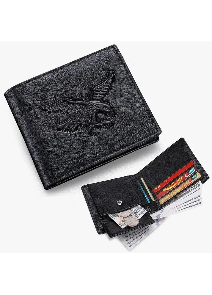 Мужской кошелек короткий черный с рельефом орла из кожзама PU, портмоне с отделением для карт и монет China (354827548)