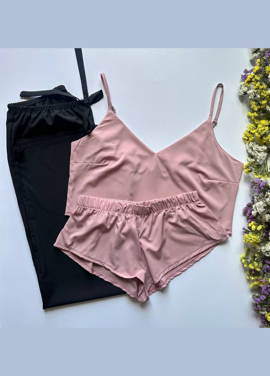 Пудровая всесезон пижама женская с штанами майка + брюки Exclusive