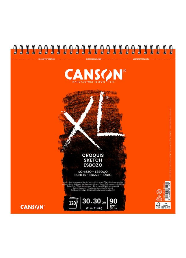 Альбом для эскизов на спирали XL 30х30см 90г/м2 120л цвет Canson (362586388)