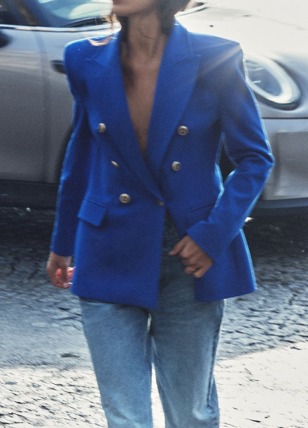 Синий женский жакет Zara однотонный - демисезонный