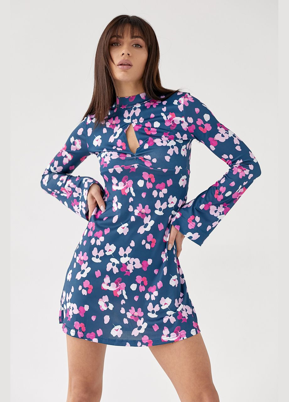 Фиолетовое повседневный платье мини расширенного силуэта с цветочным принтом 2301 Lurex с цветочным принтом