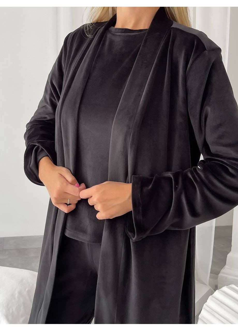 Черная женская велюровая пижама тройка Osoblyva