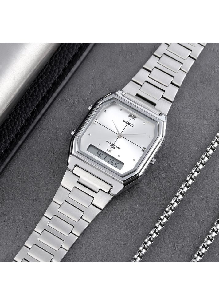 Годинник сріблястий для чоловіків і жінок з будильником і календарем квадратний ProDobro (367265911)