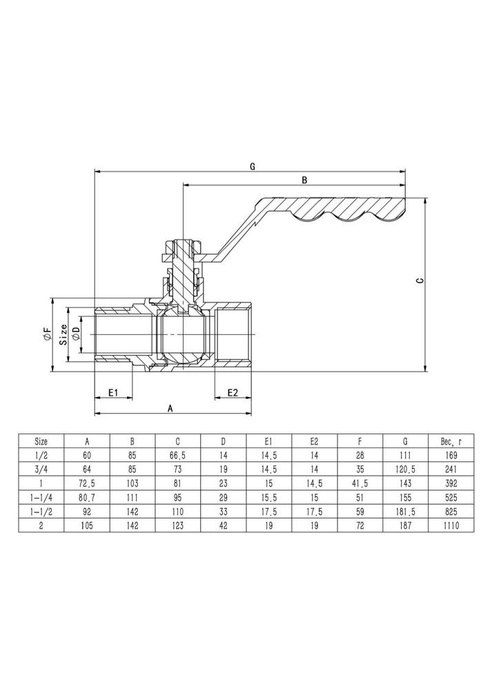 Кран кульовий PN40 1 1/2" вн.-зов., ручка, нікель ITAL (316088581)