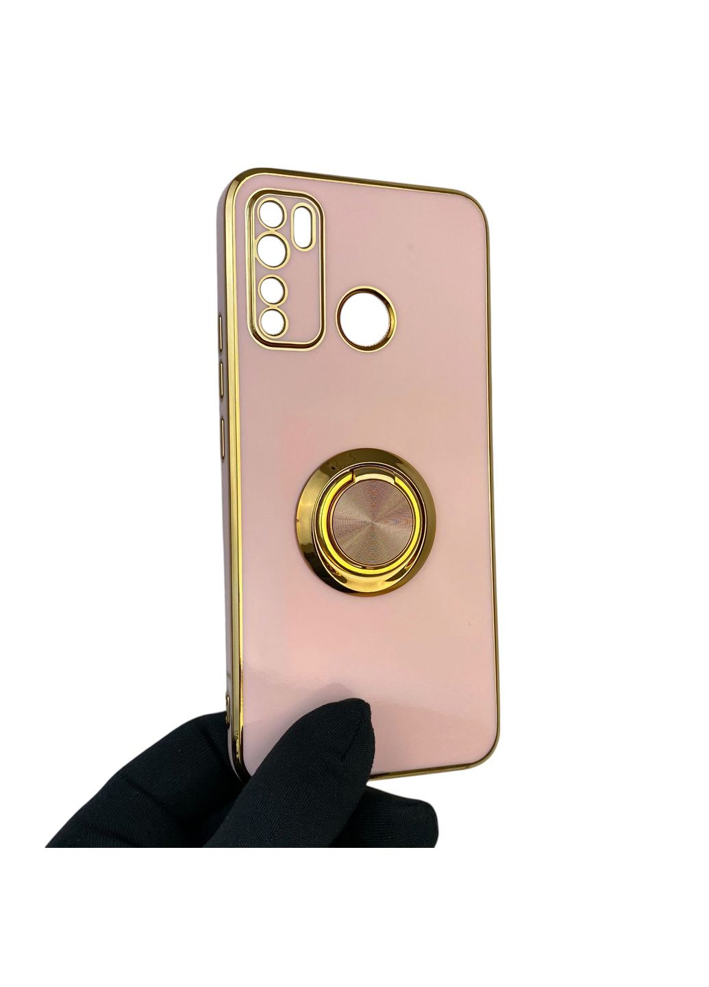 Чохол для Spark 5 Pro (KD7) з кільцем-підставкою із золотою окантовкою на техно спарк 5 про пудровий gs1 Tecno (366229133)