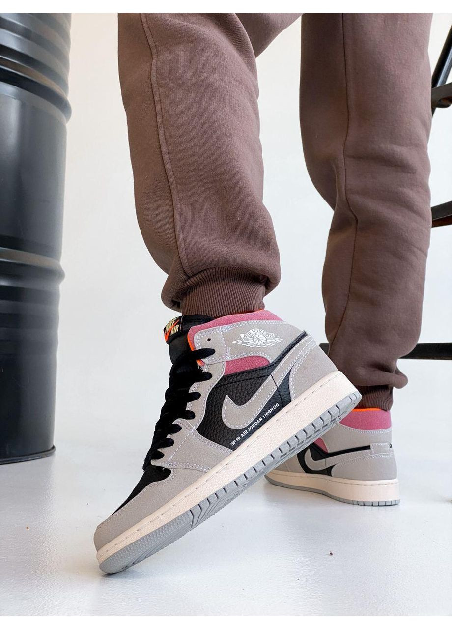 Серые демисезонные кроссовки мужские nike air jordan 1 retro grey crimson найк аир джордан No Brand