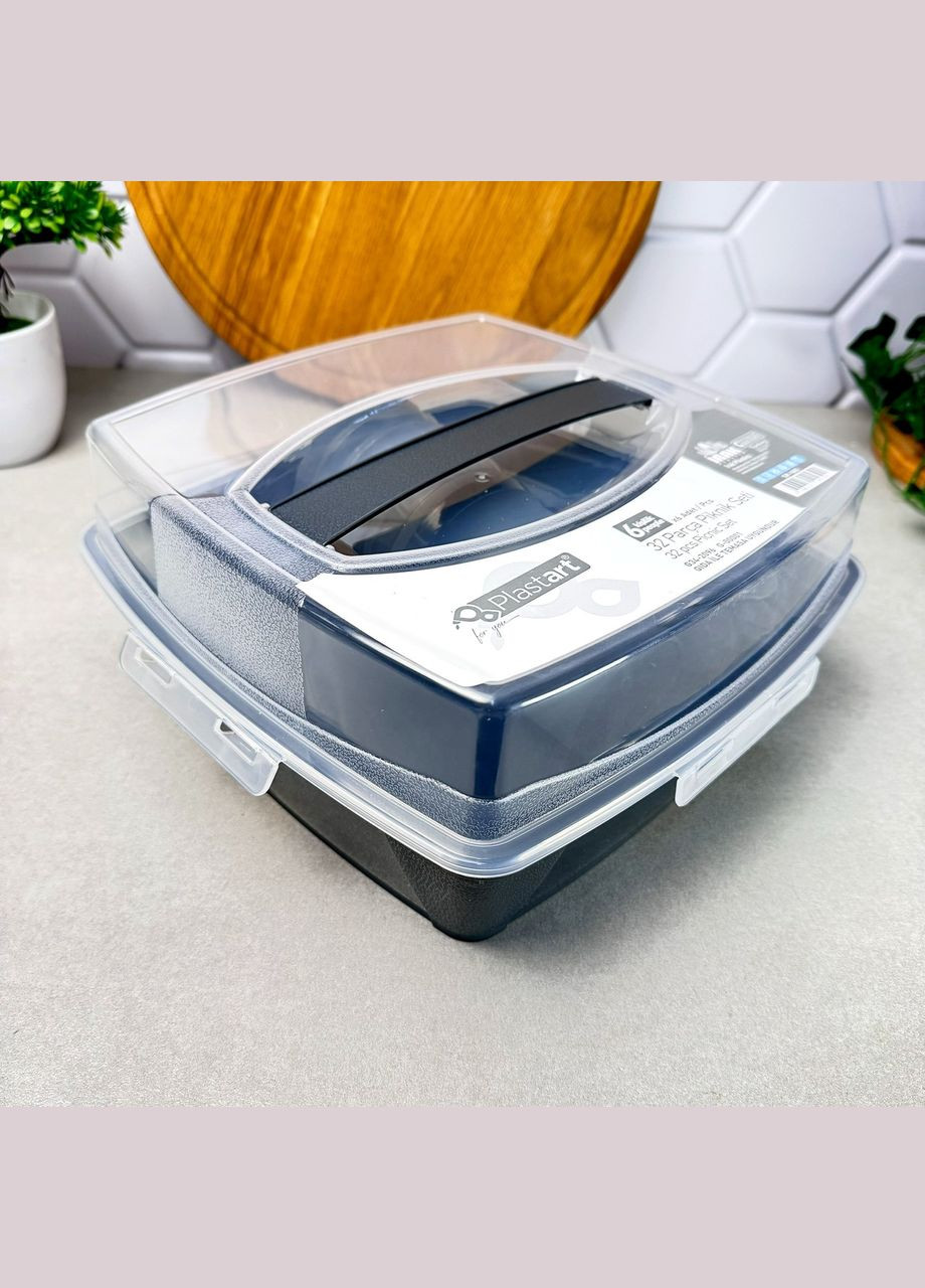 Набір посуду для пікніка на 6 персон 32 предмета Чорний Plastar Pak (316645997)