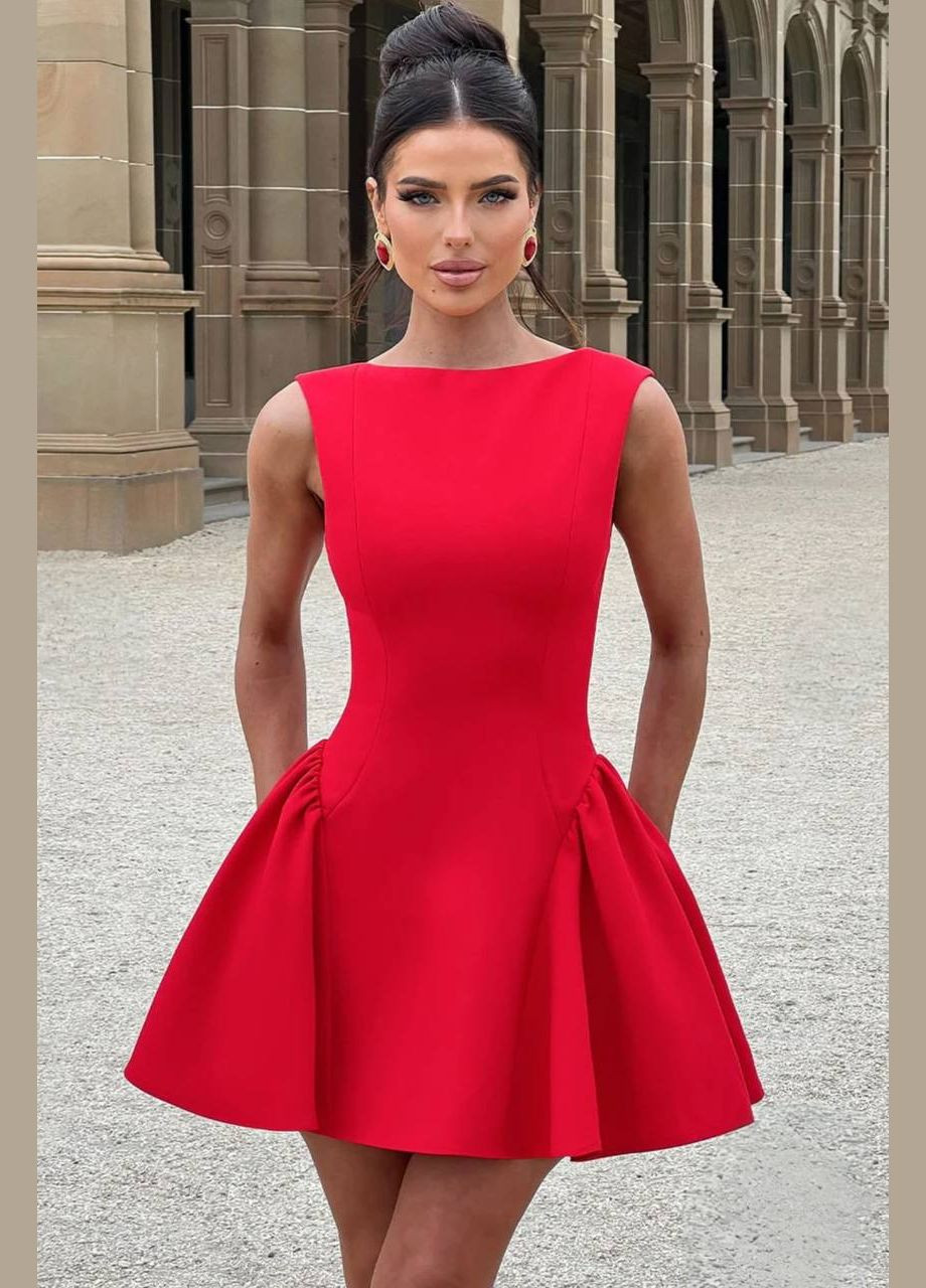 Червона святковий, коктейльна, ділова, кежуал, вечірня жіноча сукня кльош FINO Mode
