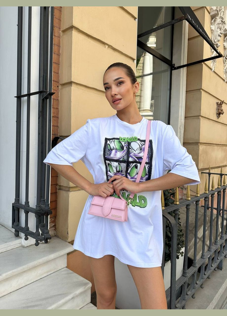 Белое повседневный, кэжуал женское платье-туника oversize платье-футболка Style Point персонажи