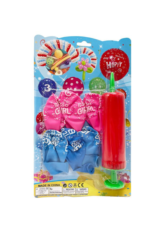 Набір Повітряних кульок "It's a girl/It's a boy" MK5478 насос, 6 шт, на аркуші Червоний Bambi (364126598)