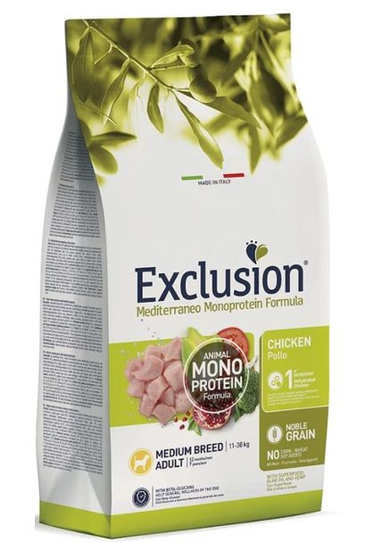 Полнорационный сухой корм Adult Chicken Medium Breed с курицей для взрослых собак средних пород 12 кг Exclusion (364488655)