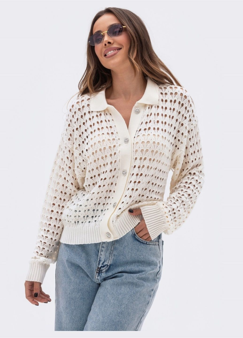 летняя кофта молочного цвета с вырезами в форме сердца Dressa (330528407)