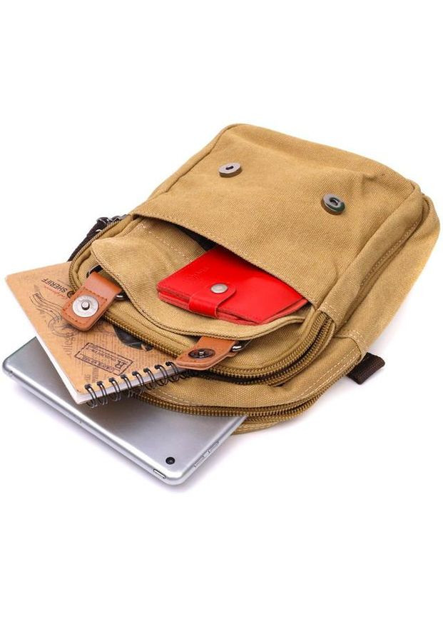 Сумка слінг чоловіча через плече на одну шлейку трансформер із міцного текстилю середня Пісочний 35743 Vintage (336889626)