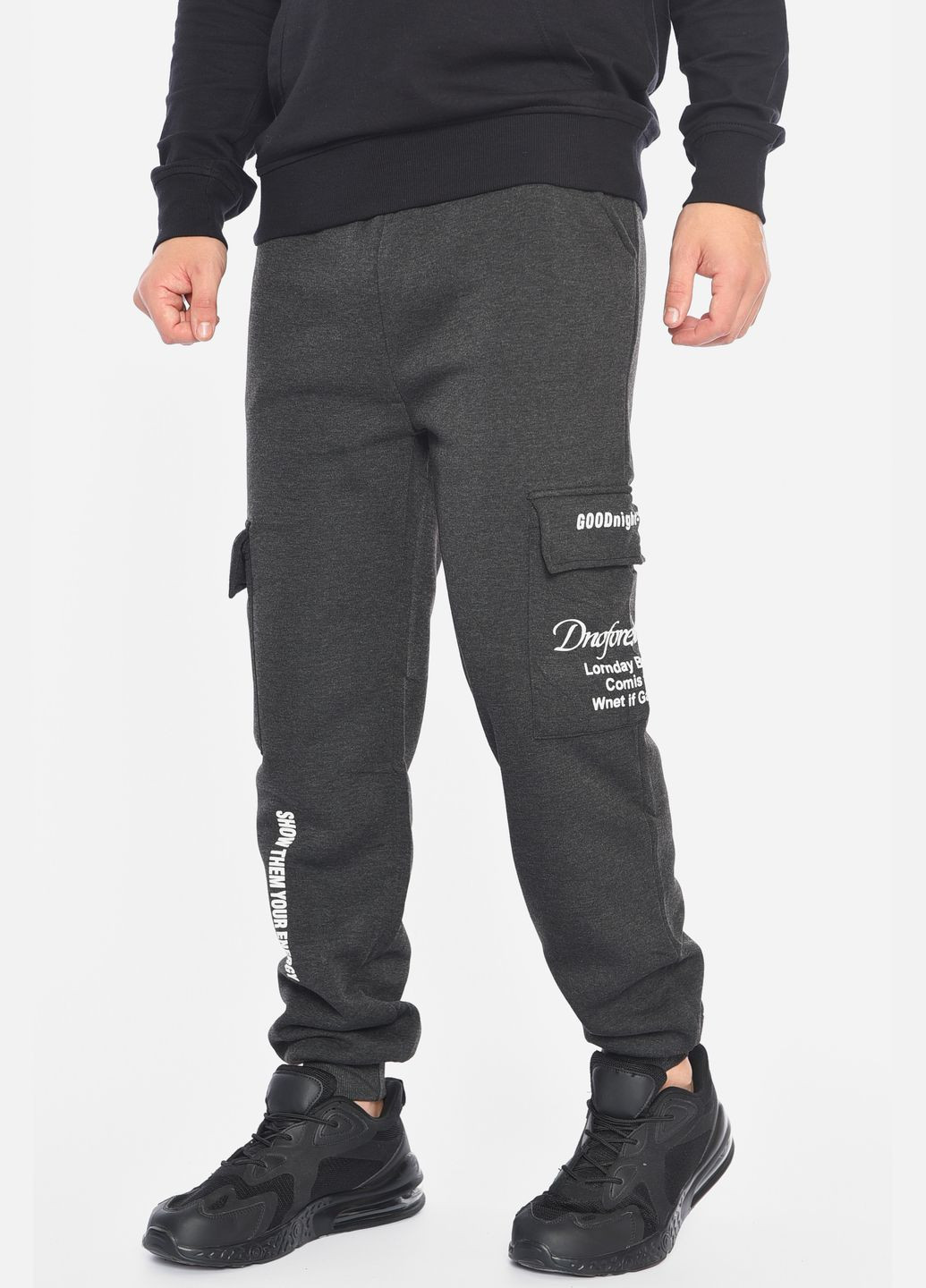 Спортивні штани чоловічі на флісі темно-сірого кольору Let's Shop (305296639)