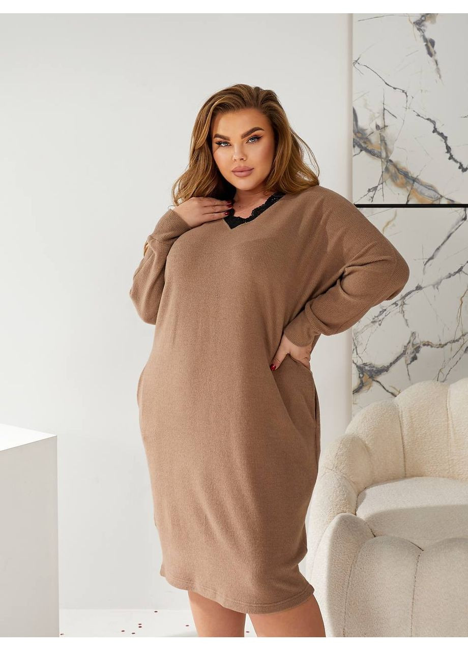 Коричнева святковий, повсякденний, вечірня, ділова, кежуал жіноча сукня вільного крою Style Point однотонна