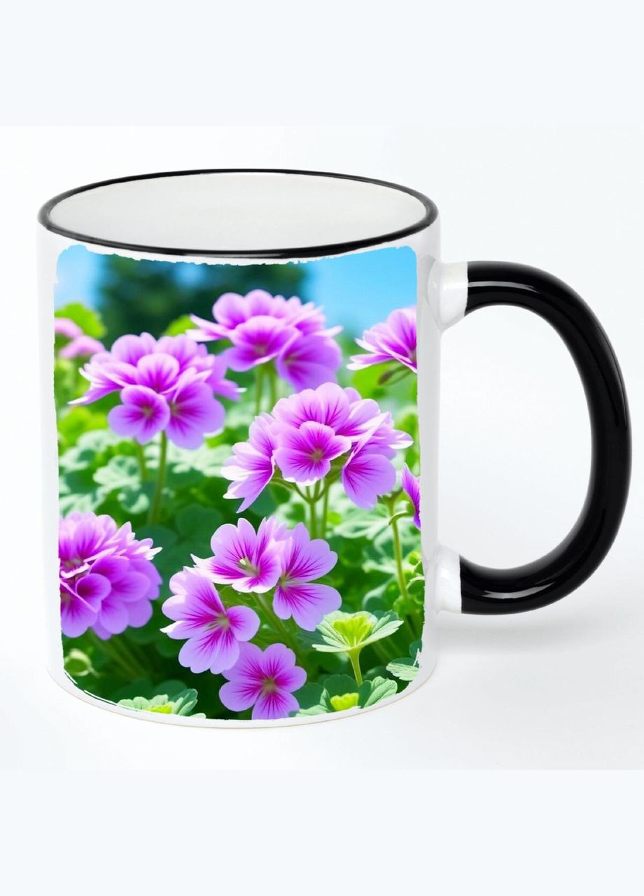 Чашка Квіти (кухоль, кружка) #032 Біла з чорною ручкою 330 мл No Brand (322716170)