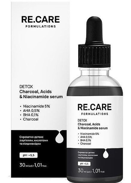 Сироватка-детокс для обличчя Formulations Detox Charcoa, Acids & Niacinamide Serum 30ml (1479757-36118941) Re.Care (368611105)