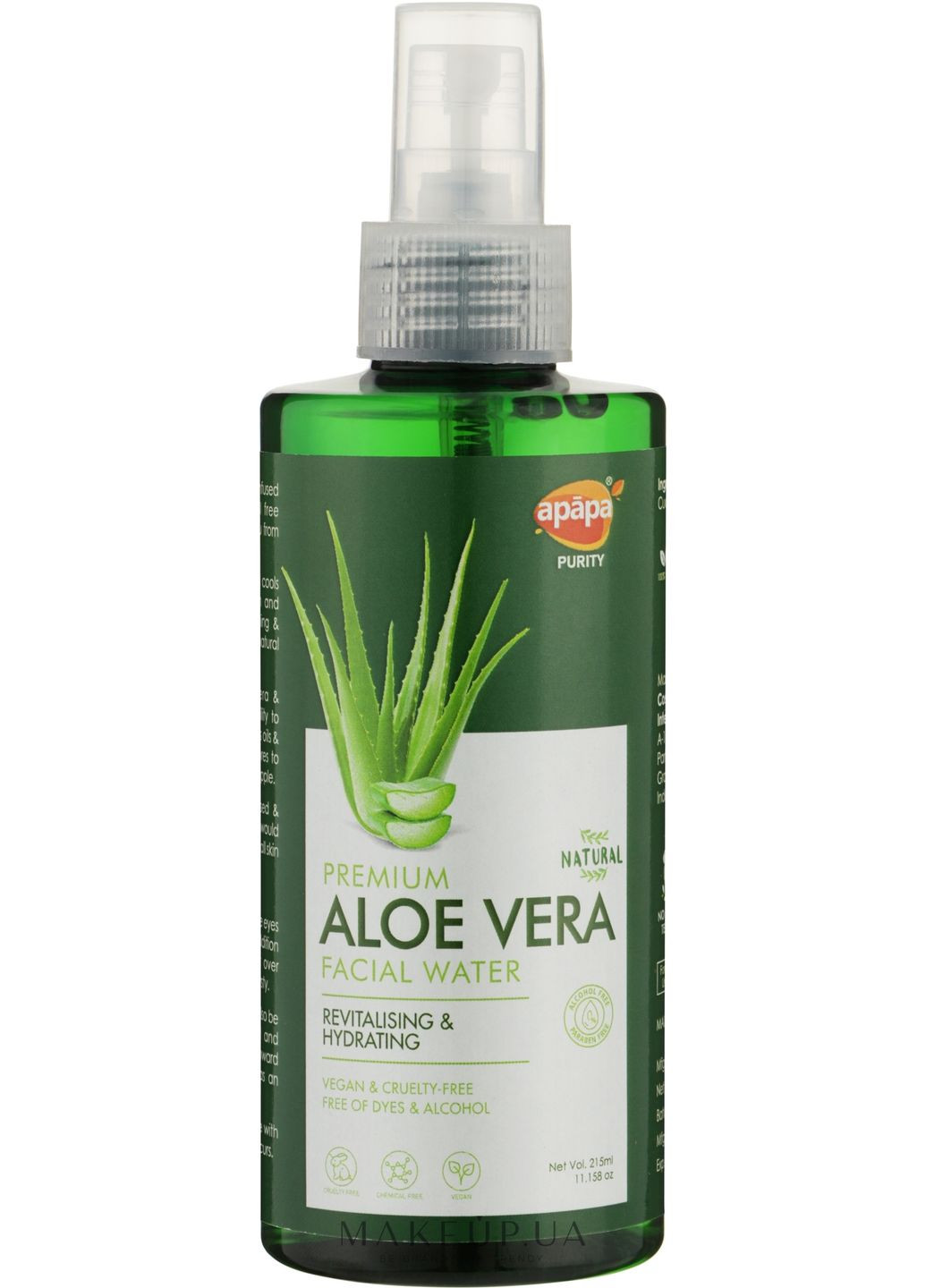 Натуральна вода для зволоження шкіри обличчя "Алое Віра" Purity Aloe Vera 215ml (1308004-237482) Apapa (369570010)