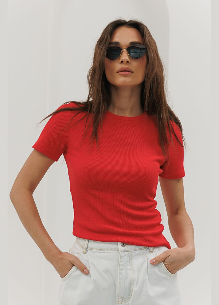Червона літня жіноча футболка в рубчик Arjen