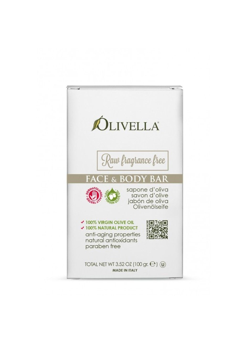 Мыло для лица и тела для чувствительной кожи без запаха на основе оливкового масла 100 г Olivella (298056064)