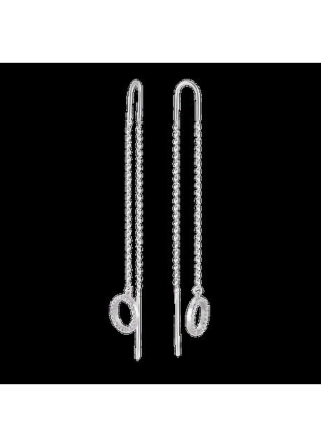 Оригинальные серьги из серебра протяжки Круги на цепочке с белыми фианитами No Brand (333705644)