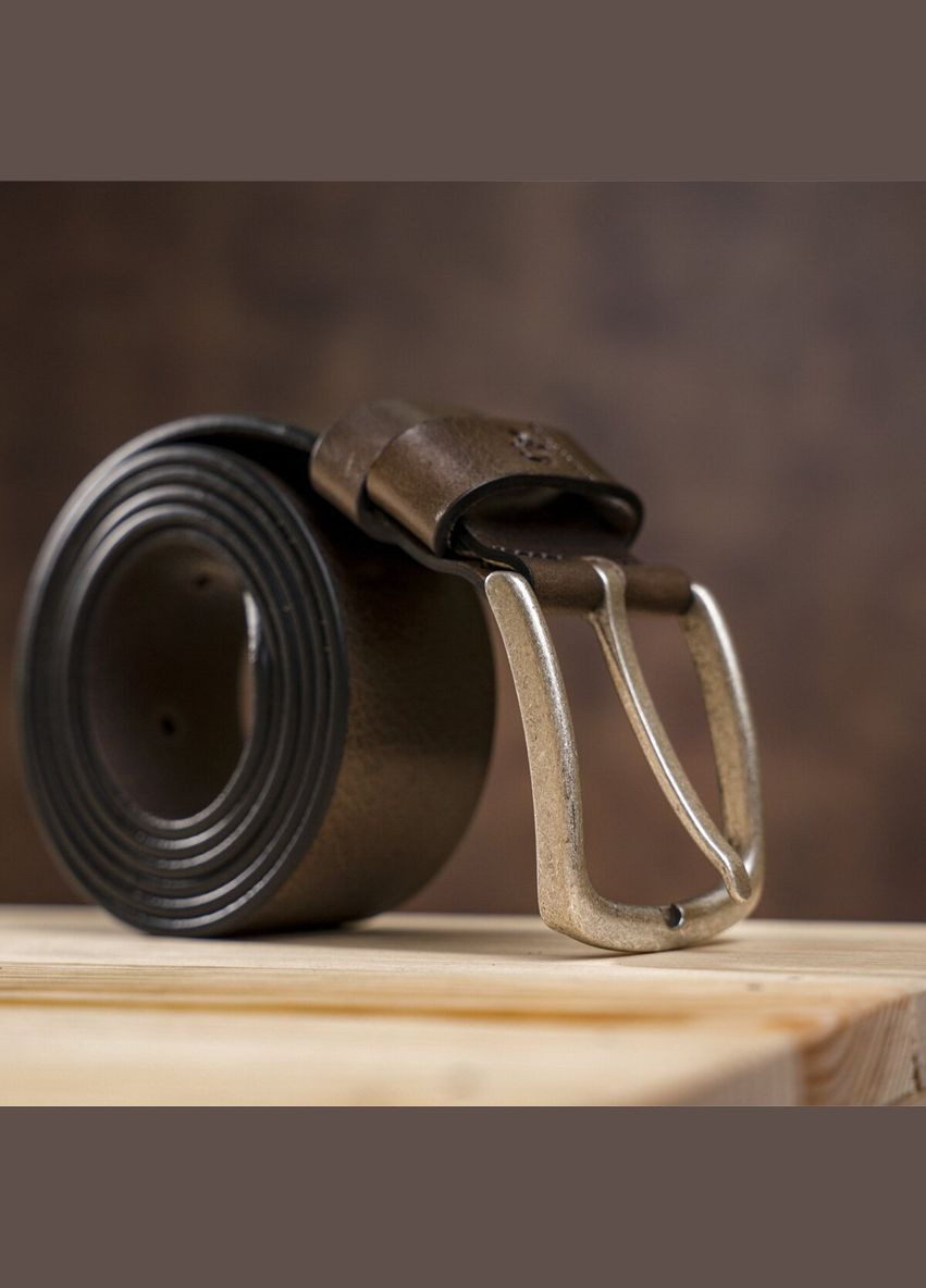 Чоловічий ремінь шкіряний з круглою пряжкою 11271 Коричневий Grande Pelle (302972130)