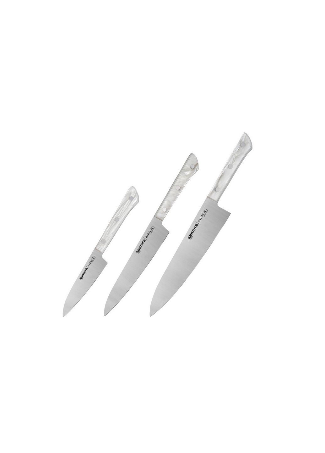 Набор кухонных ножей из 3-х предметов Harakiri Acryl Samura светло-серые,
