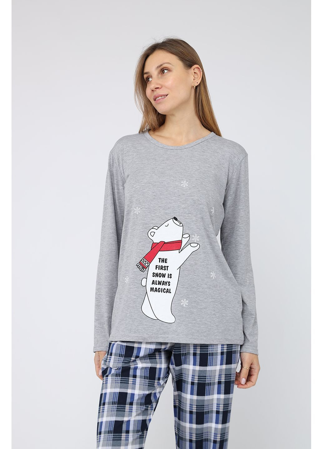 Сіра зимня піжама зі штанами жіноча колір сірий цб-00288564 Yuki