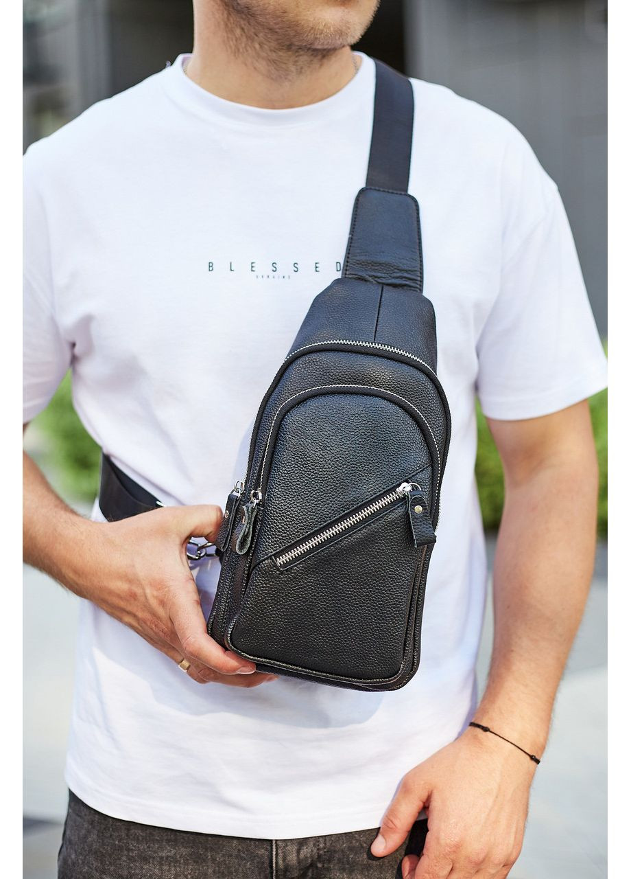 Мужской слинг сумка через плечо кожаная черная Tiding Bag 33737 No Brand (335039890)